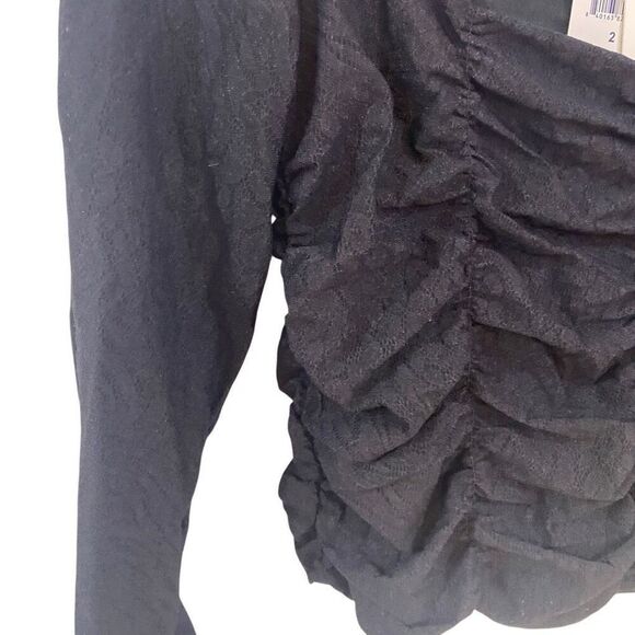 Good American Animal Mesh Top – Size 2 – Black Long Sleeve Cropped Blouse – NWT - Picture 3 of 6